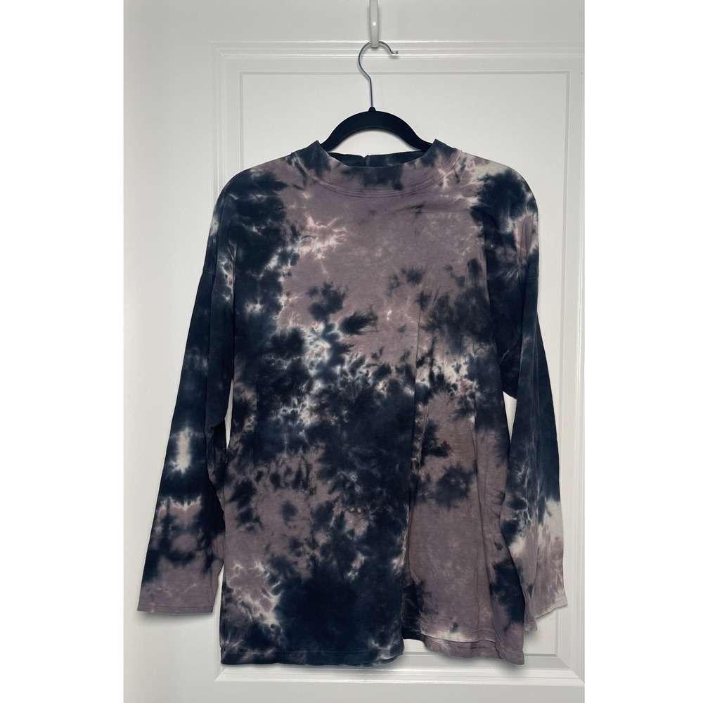 We The Free Tie Dye Long Sleeve Top Women Small Black Gray Mock Neck Cotton Boho - Picture 2 of 8